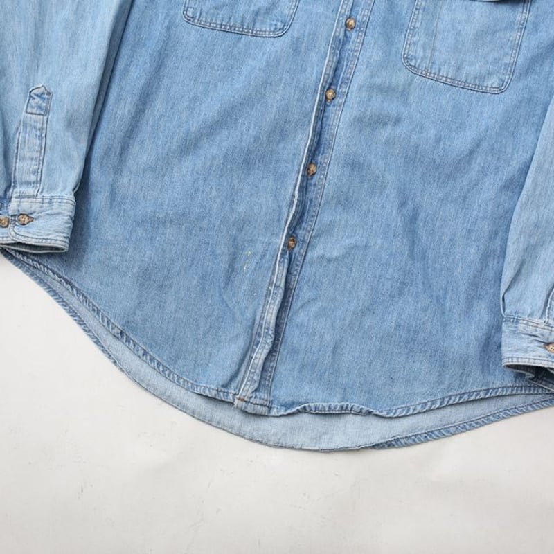 OLD GAPコットンワークシャツLデニムシャンブレーダンガリー2ポケ 90s OLD GAP シャンブレーワークシャツ L 2ポケ デニム見え