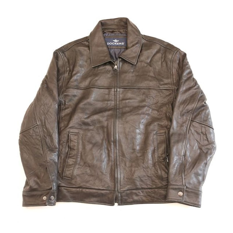 上等な DOCKERS 着用感L位 表記M ブラック レザージャケット シボ革 上等な DOCKERS 着用感L位 表記M ブラック レザージャケット シボ革