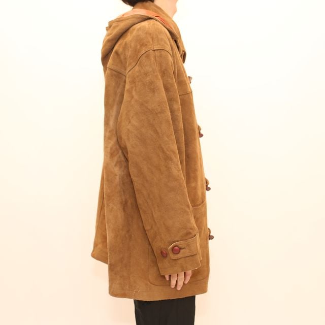 ブラウン スエード レザー ダッフル コート Brown Suede Leather ...