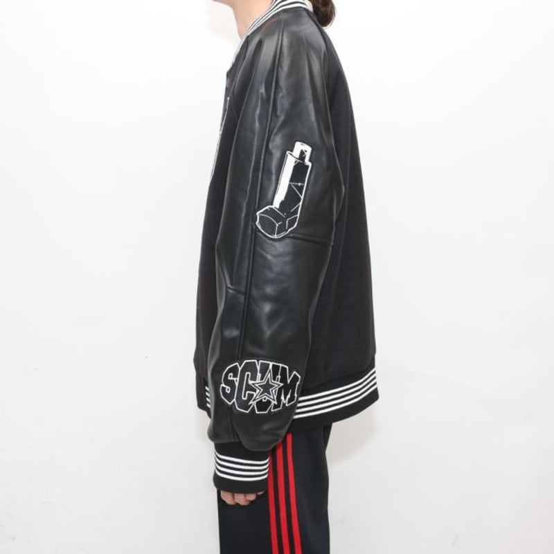 SUPREME スタジャン ブラック ウール・レザー（SCUM ウールレザー 
