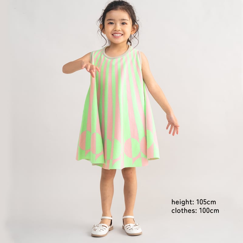 ノースリーブグラフィックAラインワンピース ライトグリーン/amiamie