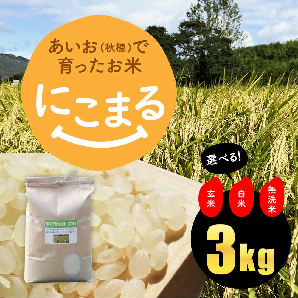 ３Kg　にこまる　2022年（令和4年）産】　あいお(秋穂)で育ったお米　ご注文後に精米し...