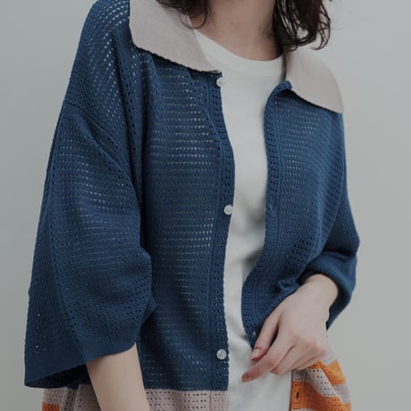 KNIT POLO - ブルー