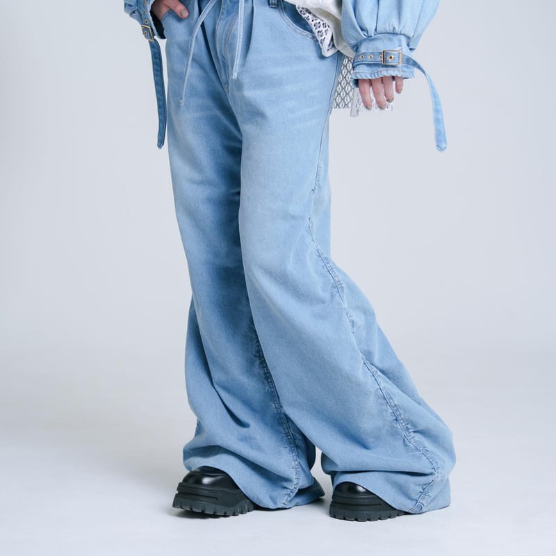 Drape-like Denim Pants - スカイブルー | harapeco Store