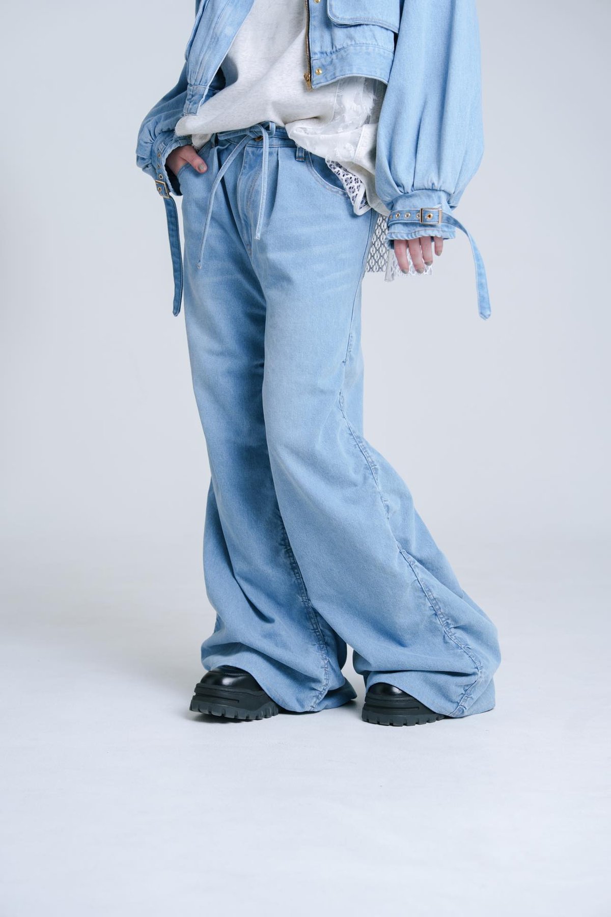 Drape-like Denim Pants - スカイブルー | harapeco Store