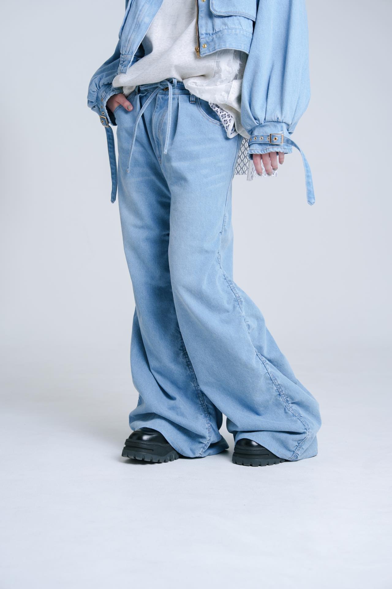 Drape-like Denim Pants - スカイブルー | harapeco Store