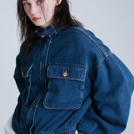 Balloon Arm Denim Jacket - ブルー