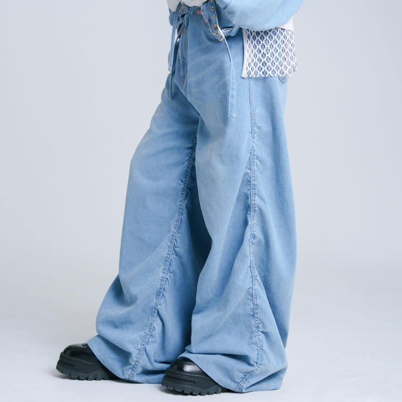 Drape-like Denim Pants - スカイブルー | harapeco Store