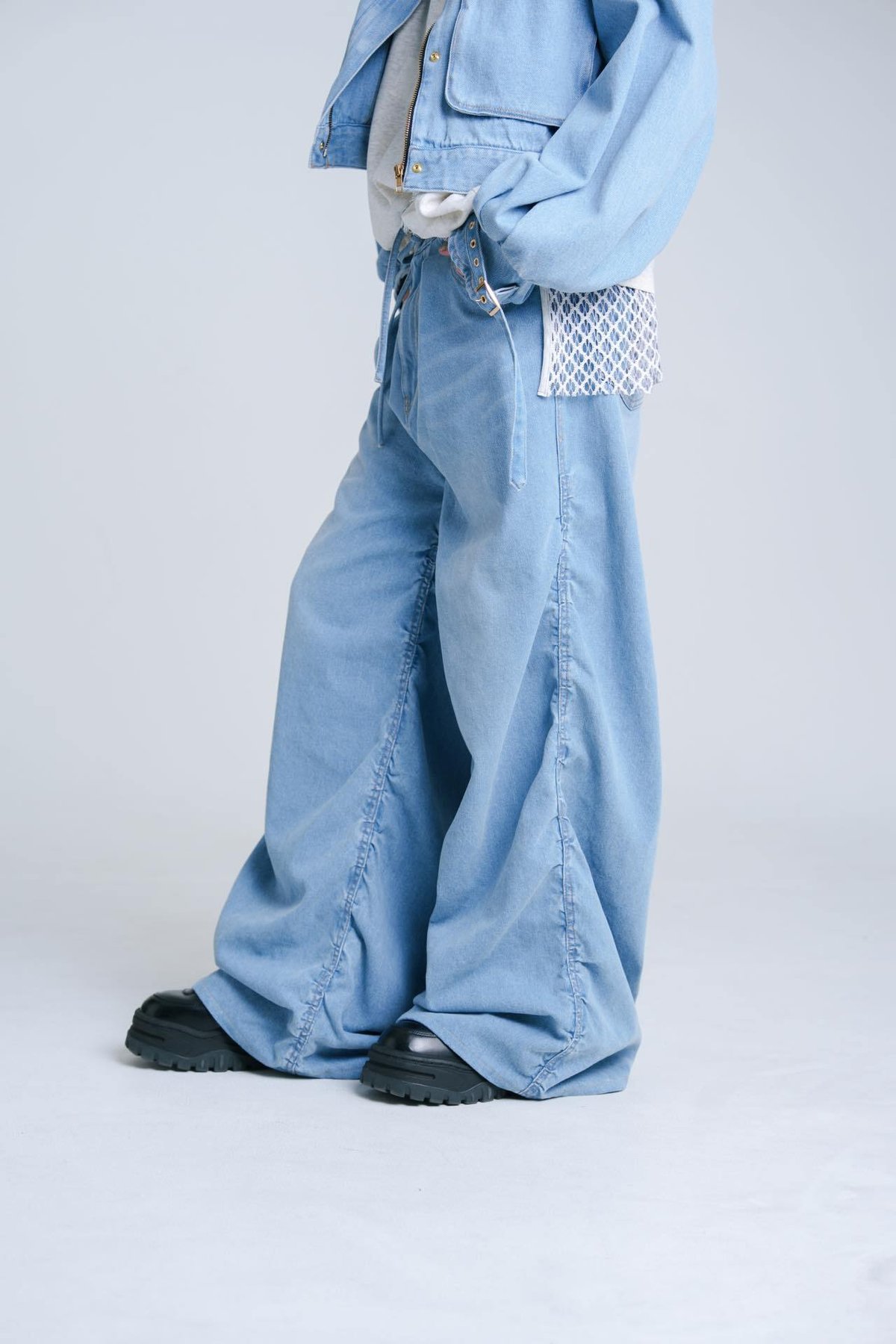 Drape-like Denim Pants - スカイブルー | harapeco Store