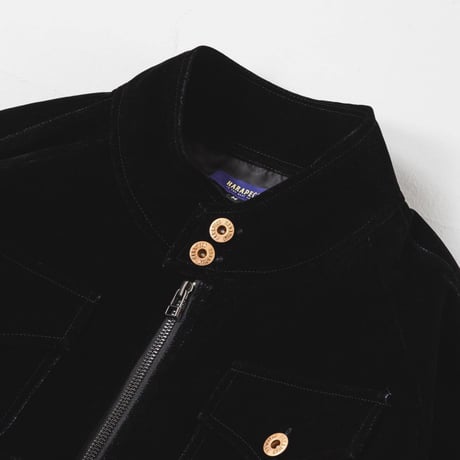 Button Design Velour DenimJacket - ブラック