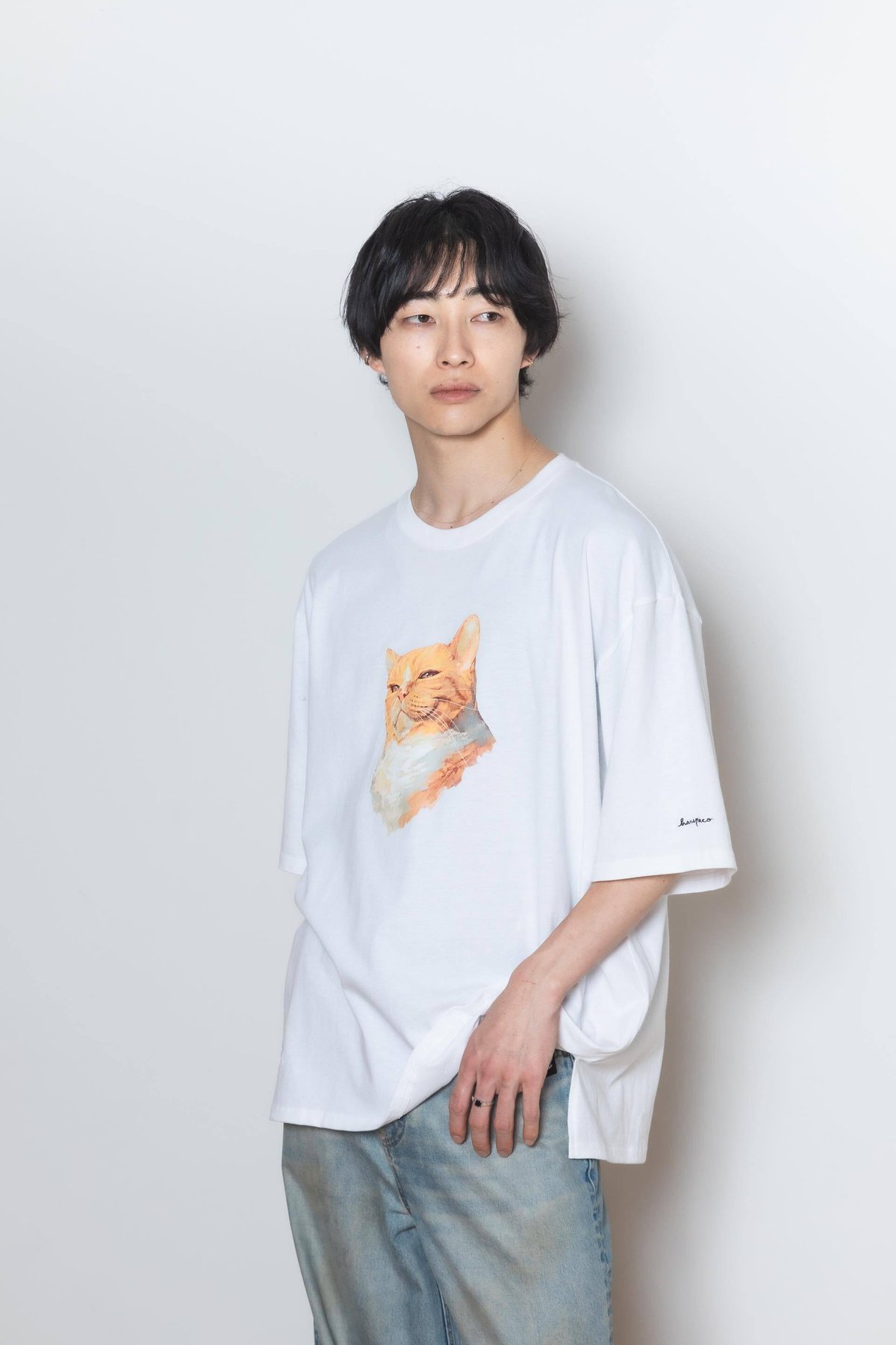 harapeco　Neko Tee （Akubi）-ホワイト　サイズL Neko Tee （Akubi）-ホワイト | harapeco Store