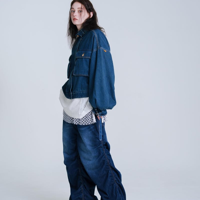 Balloon Arm Denim Jacket - ブルー | harapeco Store