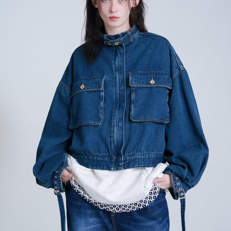 Balloon Arm Denim Jacket - ブルー
