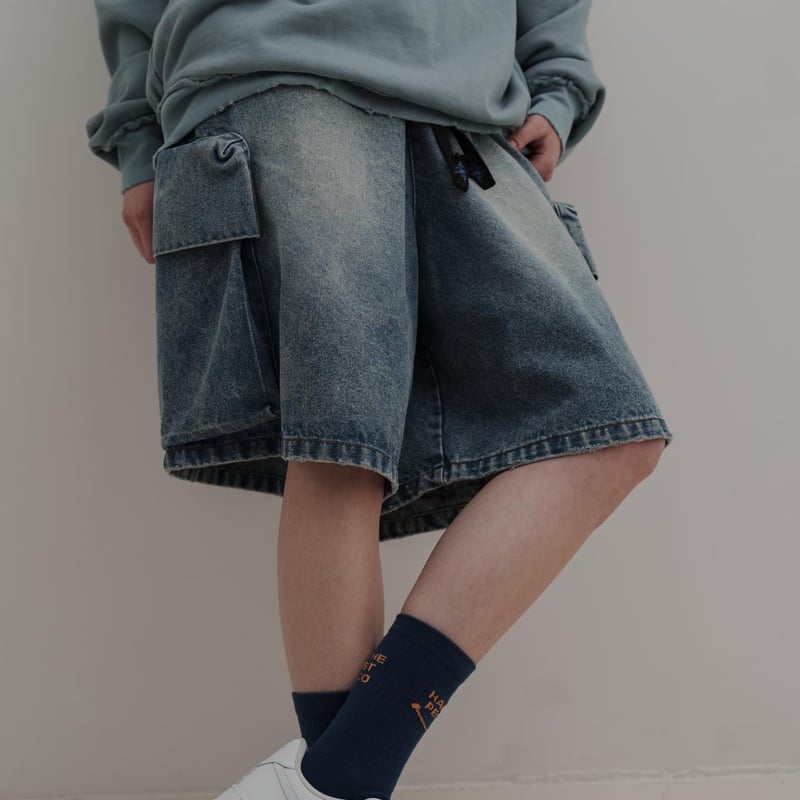 【L size】bristol ハーフパンツ　インディゴブルー　デニム★ L size】bristol ハーフパンツ インディゴブルー デニム