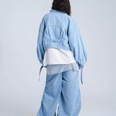 Balloon Arm Denim Jacket - スカイブルー