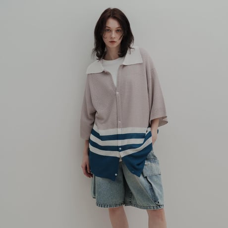 KNIT POLO - グレーベージュ