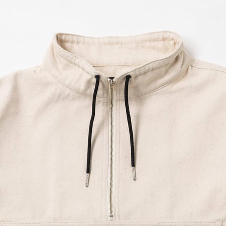 Half Zip Twill Pull over-ホワイト