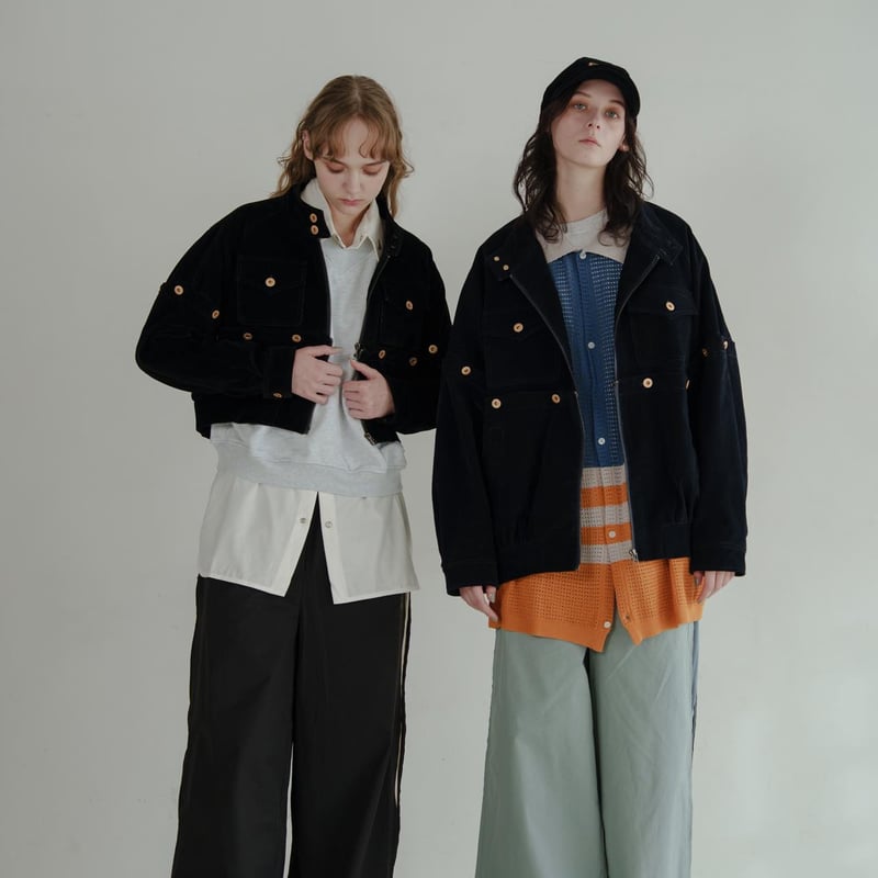 Button Design Velour DenimJacket - ブラック | harap