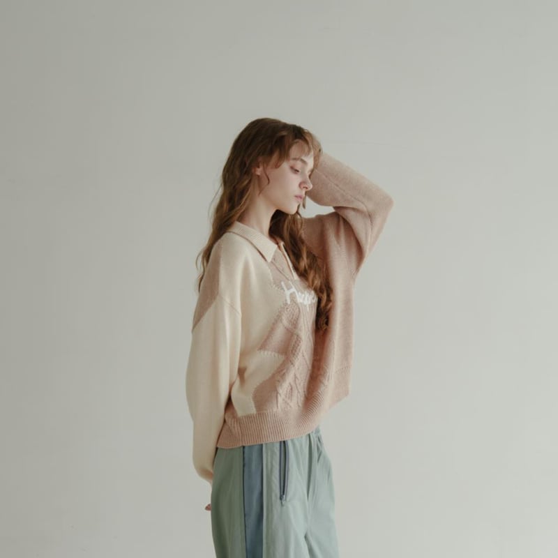 Bicolor Button Knit - ベージュ | harapeco Store