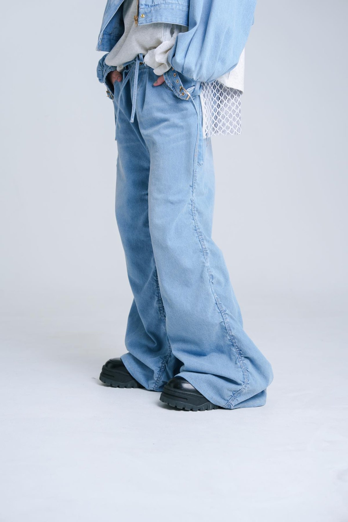 Drape-like Denim Pants - スカイブルー | harapeco Store