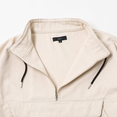 Half Zip Twill Pull over-ホワイト