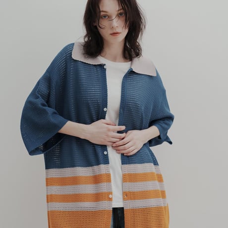 KNIT POLO - ブルー