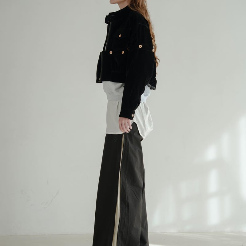 Button Design Velour DenimJacket - ブラック | harap