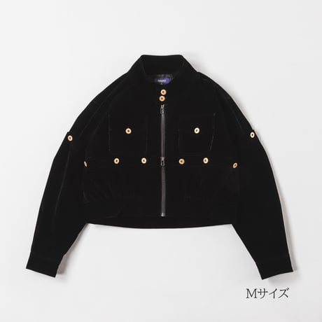 Button Design Velour DenimJacket - ブラック