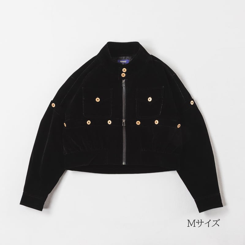 Button Design Velour DenimJacket - ブラック | harap