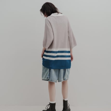 KNIT POLO - グレーベージュ