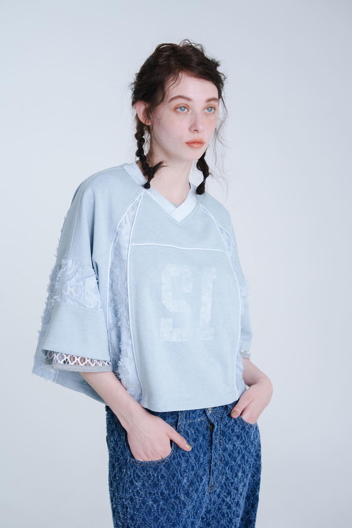 Panel Jersey Tee - ブルー | harapeco Store