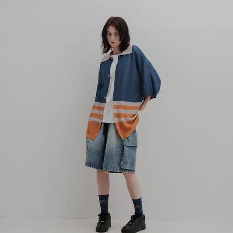 KNIT POLO - ブルー