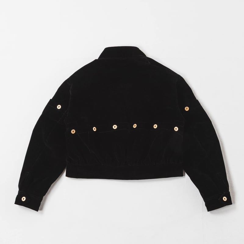 Button Design Velour DenimJacket - ブラック | harap