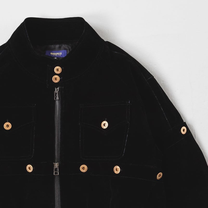 harapeco ベロアデニムジャケット-ブラック M Button Design Velour DenimJacket - ブラック | harap