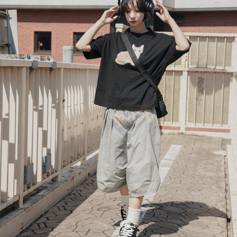 HARAPECO グレー DENIM HALF PANTS - ブリーチ L DENIM HALF PANTS - ブリーチ | harapeco Store