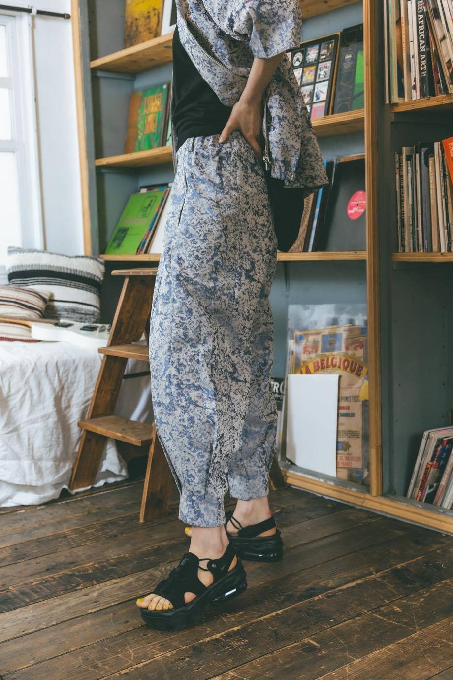 Jacquard Tapered Pants-ブルー | harapeco Store
