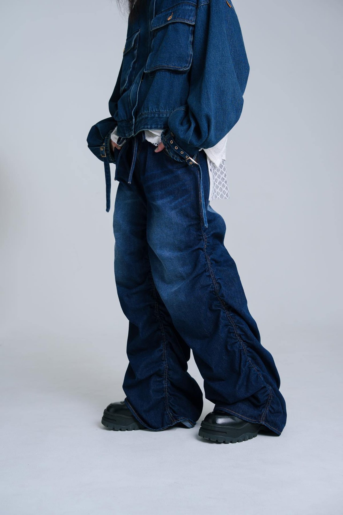 Drape-like Denim Pants - ブルー | harapeco Store