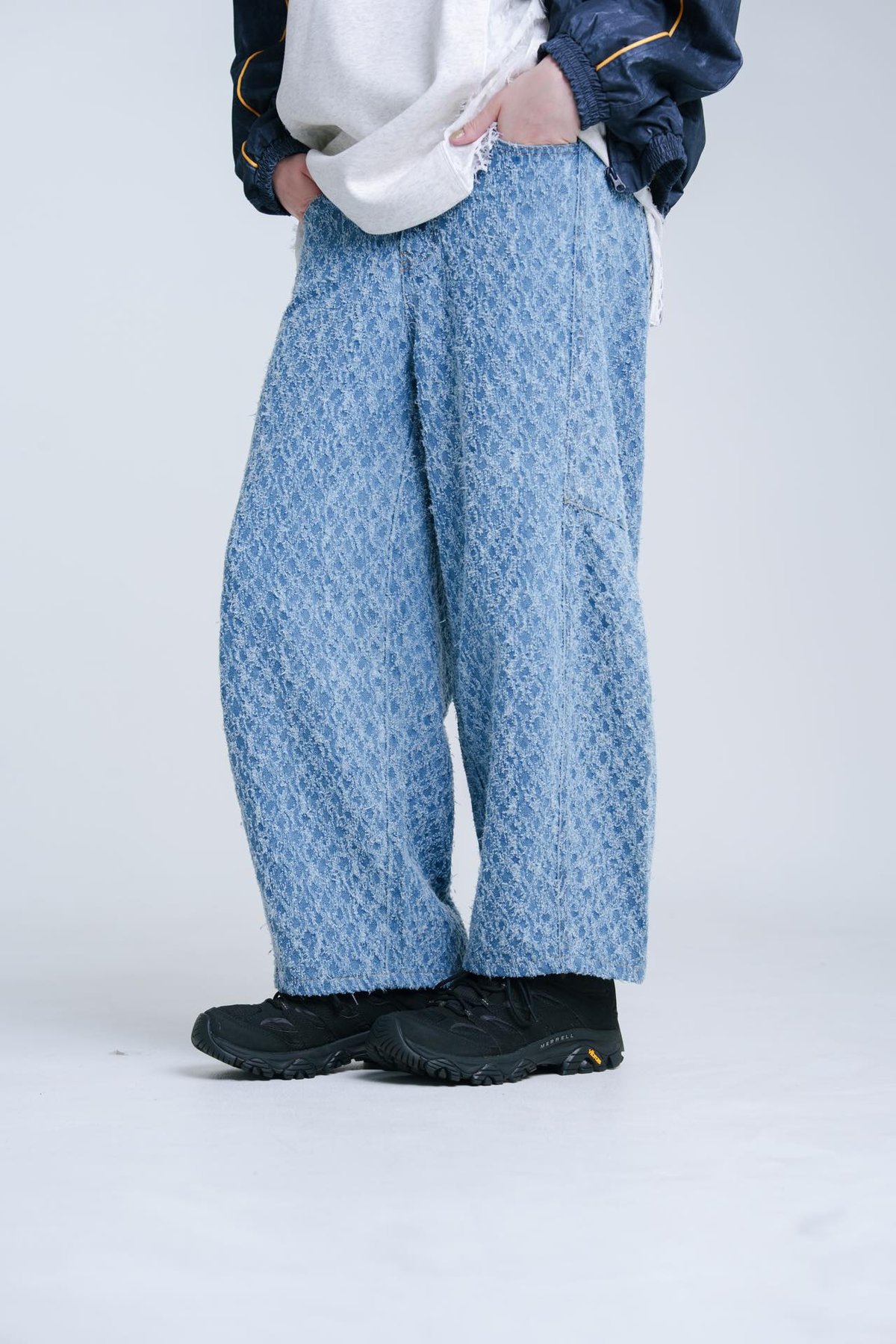 Jacquard Barrel Denim Pants - スカイブルー | harapeco