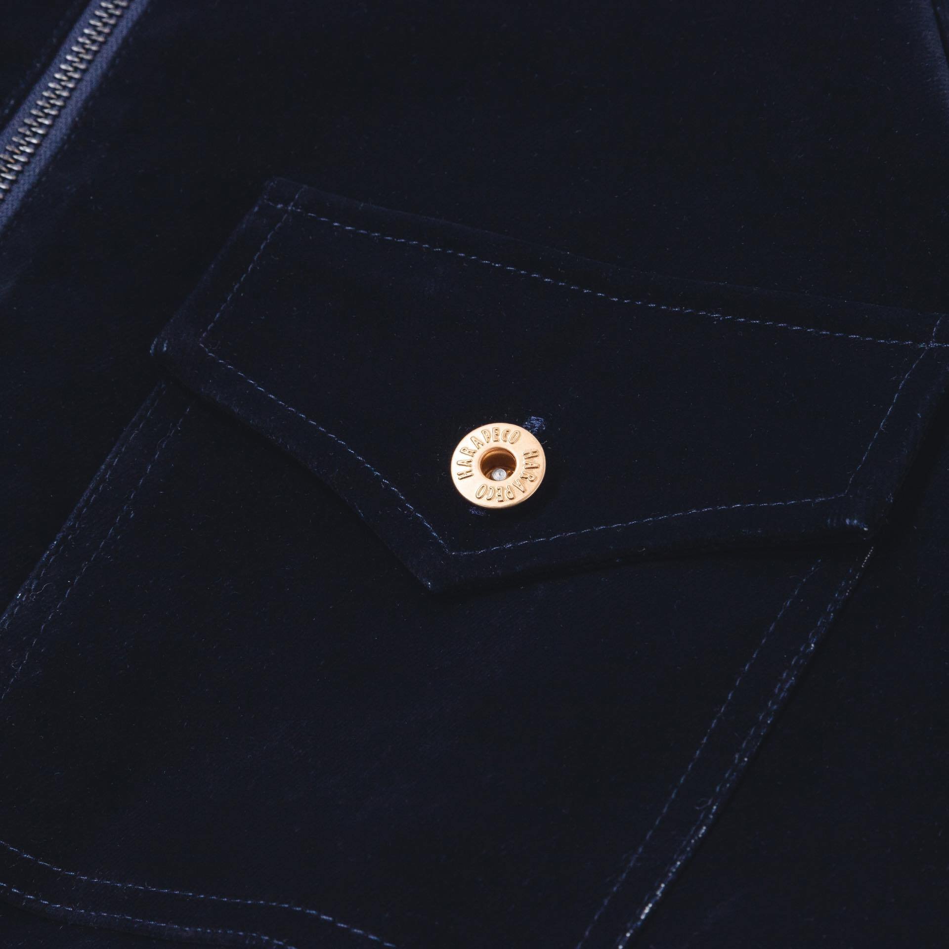 はらぺこ商店 ベロア コーティングデニムジャケット (ネイビー) Button Design Velour DenimJacket - ネイビー | harap