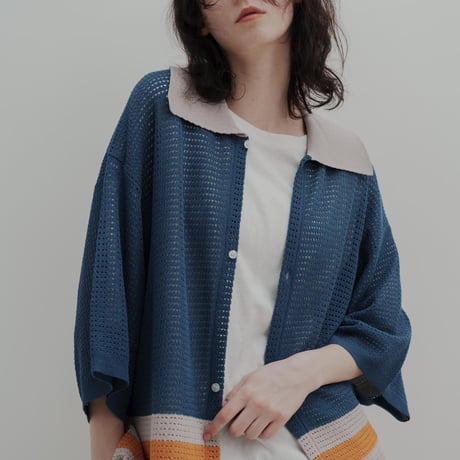 KNIT POLO - ブルー