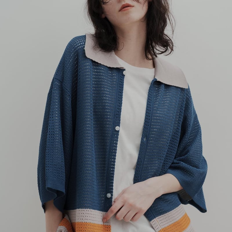 harapeco KNIT POLO - ブルー　eve KNIT POLO - ブルー | harapeco Store