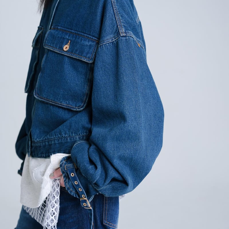デニムブルー バルーン袖ジャケット Balloon Arm Denim Jacket - ブルー | harapeco Store
