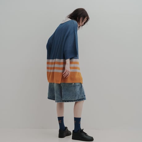 KNIT POLO - ブルー
