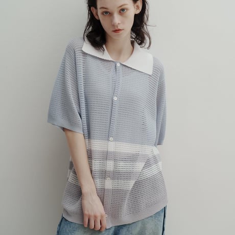 KNIT POLO - ライトパープル