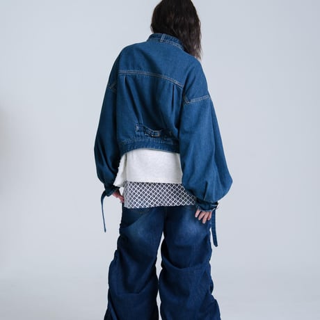 Balloon Arm Denim Jacket - ブルー