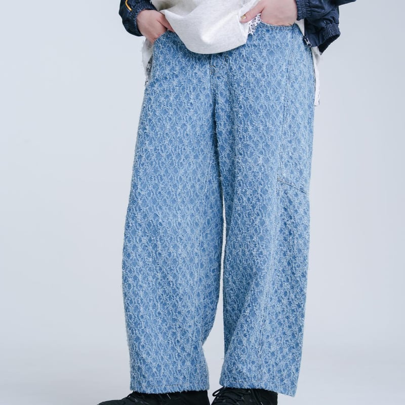 Jacquard Barrel Denim Pants - スカイブルー | harapeco
