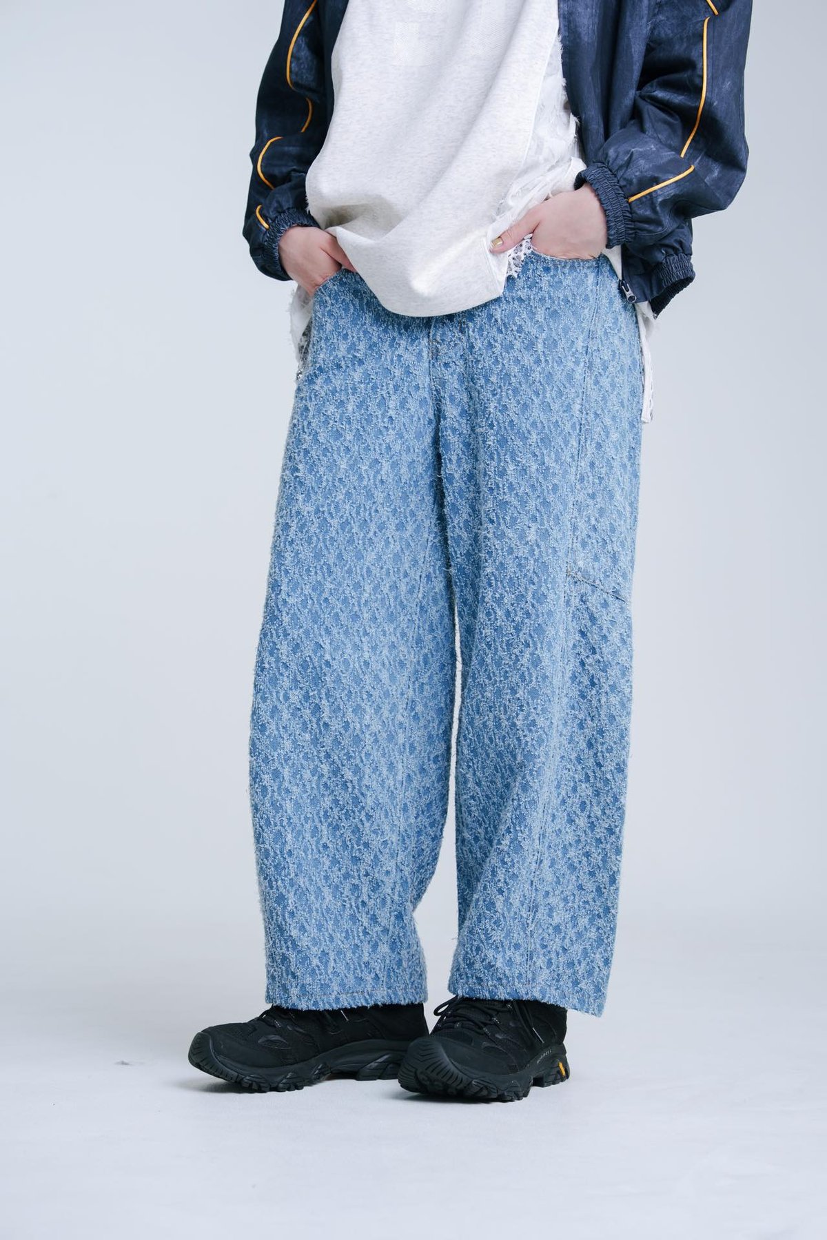 Jacquard Barrel Denim Pants - スカイブルー | harapeco