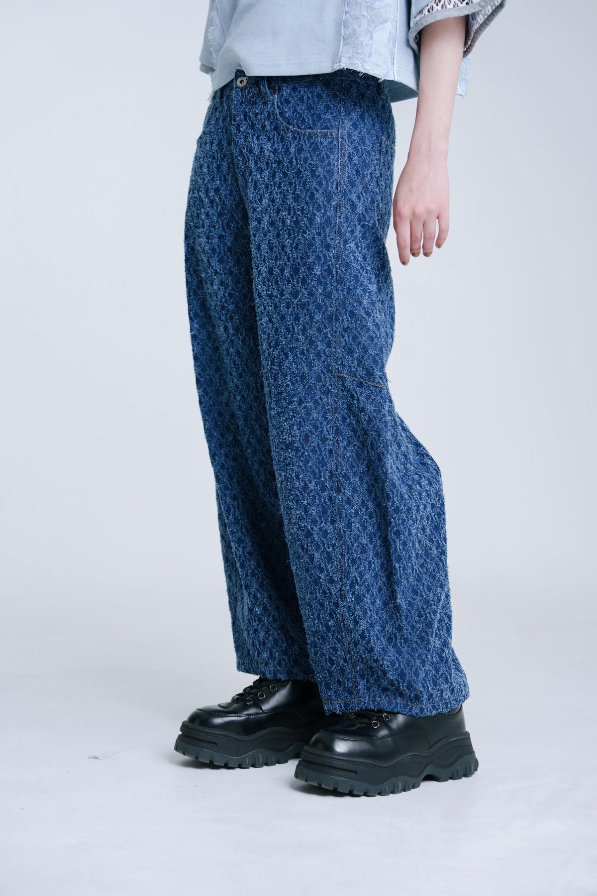 Jacquard Barrel Denim Pants - ブルー | harapeco Store