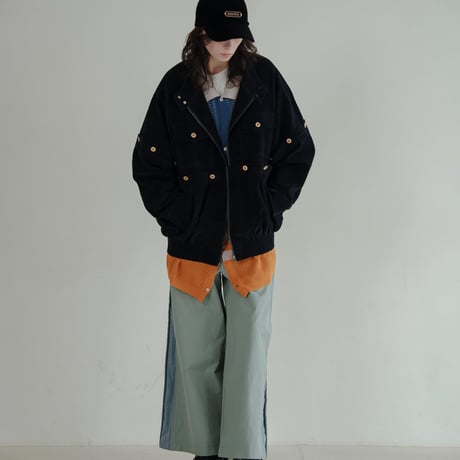 Button Design Velour DenimJacket - ネイビー