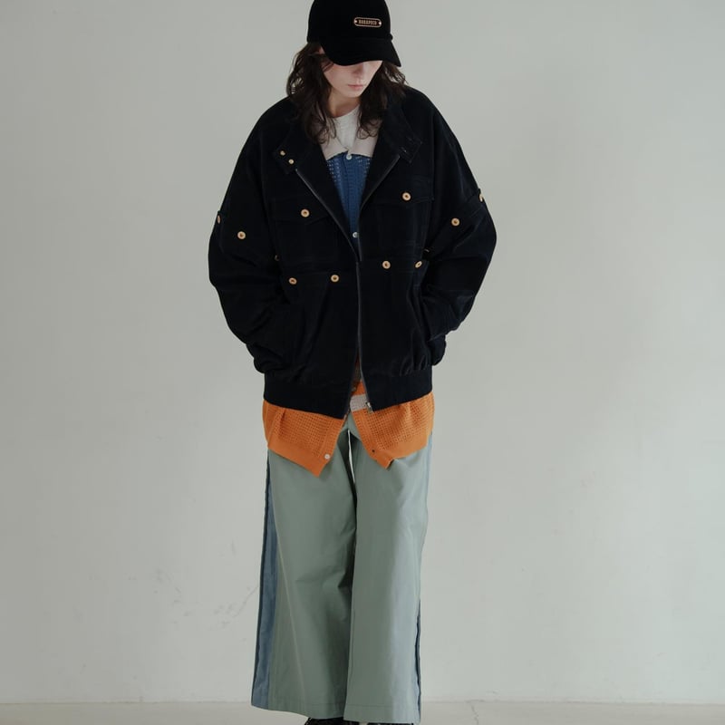 Button Design Velour DenimJacket - ネイビー | harap